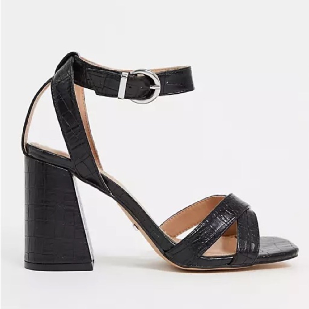 TOPSHOP square toe, block sandal block heel with ankle strap